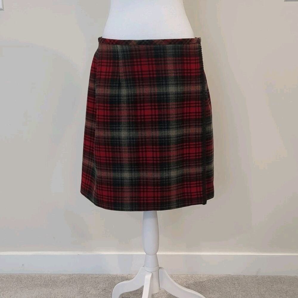 Eddie Bauer Wool Wrap Skirt Red Tartan Plaid Womens 14 Dark Academia Vintage